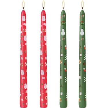 Imagem de Velas cônicas com estampa de bonecos de neve de Natal, castiçais de 25,4 cm de comprimento, decorações de Natal, velas vermelhas e verdes sem cheiro para festa e decoração de casa