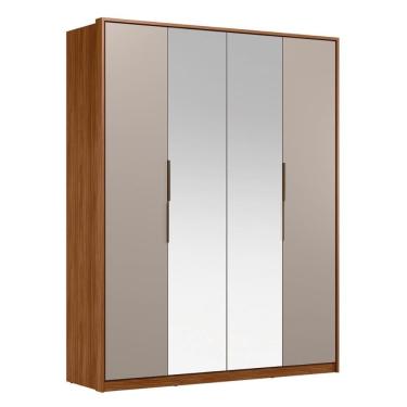 Imagem de Guarda Roupa Casal 4 Portas Com Espelho E 3 Gavetas Attore Nogueira nude Prime Tx