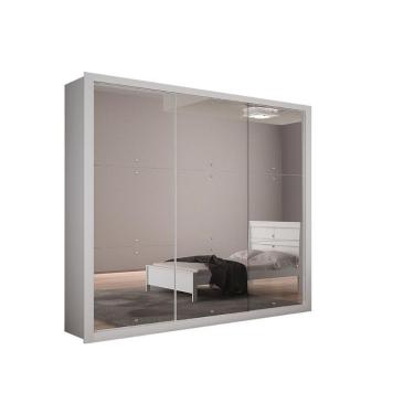 Imagem de Guarda Roupa Casal 3 Portas De Correr E 4 Gavetas C- Espelho Veneza Gold Branco - Rufato