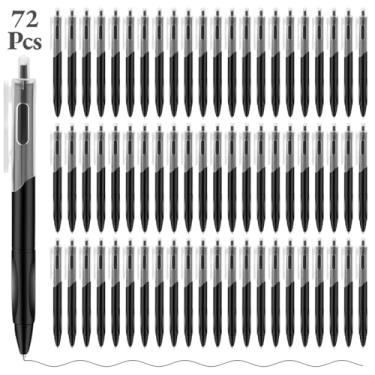 Imagem de Chewtoyo Canetas Click para escrita suave, 72 canetas de gel pretas com aderência de borracha macia, canetas esferográficas retráteis de 0,1 cm, canetas de tinta de secagem rápida para diário