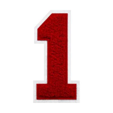 Imagem de Patch de número de chenille vermelho de 15 cm – aplique bordado grande universitário para jaquetas, camisas, moletons com capuz, bolsas e jeans – decoração de roupas DIY, uniforme de equipe e presente