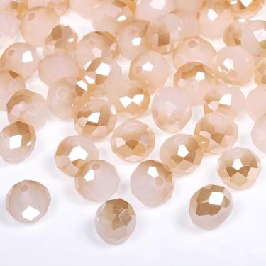 Imagem de NITOPUPU 300 peças de contas de vidro de cristal de 8 mm para fazer joias facetadas Rondelle contas planas para pulseiras, colar, brincos, artesanato DIY (contas de cristal semi banhadas de jade