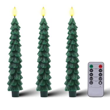 Imagem de KDVOG 3 peças de velas de árvore de Natal com controle remoto, velas afuniladas sem chama de cera real, castiçais de LED com chama cintilante 3D para Natal, Ano Novo, decorações de casa, presentes de