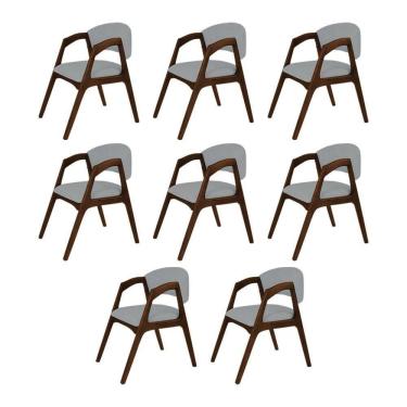 Imagem de Conjunto Com 8 Cadeiras De Jantar Estofada Gabriela Em Madeira E Mdf Linho Cinza