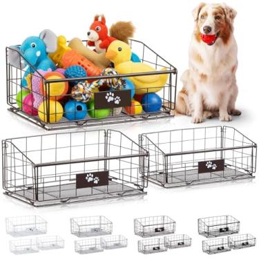 Imagem de Mimorou Conjunto de 3 cestos de brinquedo de metal para cães, caixas dobráveis de vários tamanhos, caixas de armazenamento para sala de estar, acessórios decorativos para animais de estimação, casaco