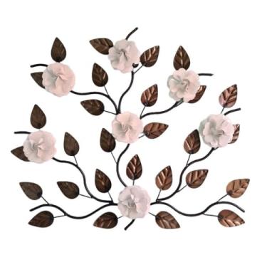 Imagem de Mandala De Parede Em Ferro Artesanal Com 7 Flores E Folhas(Branco)