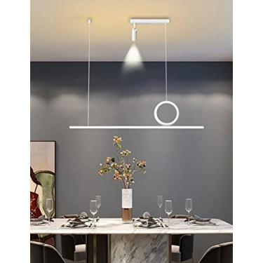 Imagem de Luminária pendente LED regulável para mesa de jantar, sala de estar e cozinha, estilo lustre moderno e criativo com design em anel, altura ajustável, 36W, com controle remoto (branca)