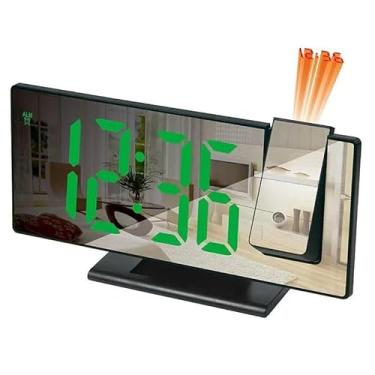 Imagem de Relógio De Mesa Com Projetor 19,5x9x5Cm Espelhado Com Temperatura Alarme Despertador USB(Preto Com Led Verde)