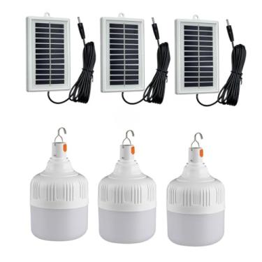 Imagem de Lampada para Camping, Lâmpada de Camping com Painel Solar, Lanterna Led Recarregável Usb, para Acampamento, Pesca(3 unidade,80W)