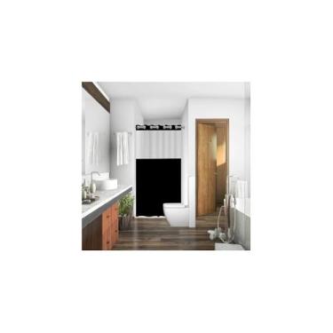 Imagem de Cortina de Box em PVC, Branco com Visor Preto, 138 x 198 cm, Antimofo, com Ganchos para Banheiro