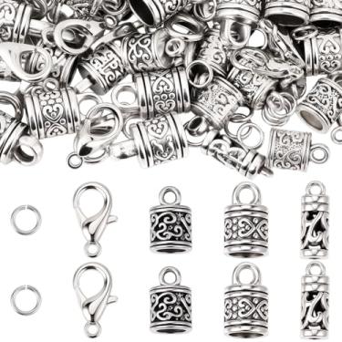 Imagem de SUNNYCLUE 1 caixa 210 peças de tampas de extremidade de cordão Kumihimo tampas de extremidade tibetana de couro prata antigo fecho de cordão de garra de lagosta anéis de salto abertos para acessórios