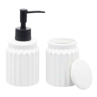 Imagem de Kit Banheiro Lavabo Branco Cerâmica 2 Pçs Porta Sabão Pote
