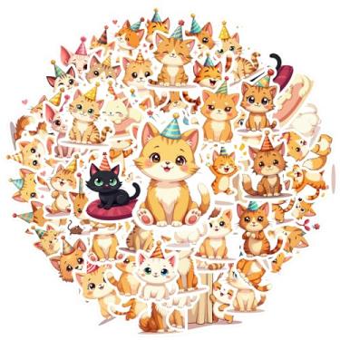 Imagem de Adesivos de aniversário de desenho animado de festa de gato, 35 peças, brinquedos faça você mesmo, adesivos de grafite de gato para mala, geladeira, telefone, bagagem, laptop, guitarra, carro, adesivo