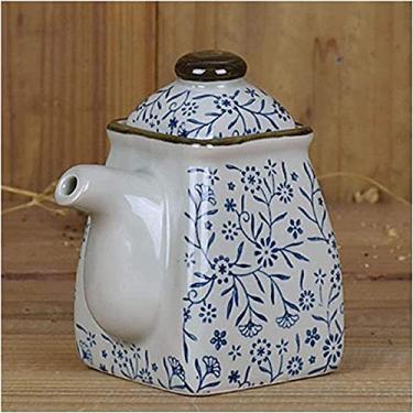 Imagem de Garrafa dispensadora de azeite de oliva, garrafa de óleo de cerâmica, dispensador de vinagre/molho de soja, frasco pequeno vintage à prova de vazamento, dispensador de condimentos líquidos Frasco de