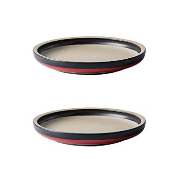Imagem de Série preta e bege de 20 cm pratos de cerâmica para salada/massa/fruta/aperitivo/sobremesa pratos de Natal pratos de jantar de Natal - conjunto de 2 pratos de jantar amarelos/vermelhos (cor: Rojo
