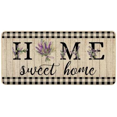 Imagem de ORTIGIA Capacho Home Sweet Home, ambientes internos, externos, espiral, verão, lavanda, bem-vindo, roxo, floral, antiderrapante, durável, tapete de entrada para casa, entrada externa, pátio, 43 x 91