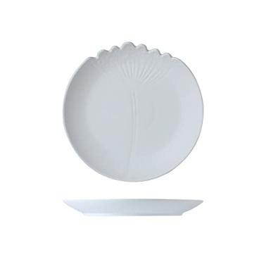 Imagem de Série de dente de leão com design de relevo de cerâmica fosca para salada, massa, fruta, aperitivo/sobremesa, pratos de Natal - conjunto de 2 pratos de jantar preto/branco/rosa (cor: branco, tamanho