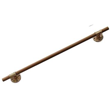 Imagem de Corrimãos de escada antiderrapantes de madeira maciça de madeira natural, uso doméstico contra a parede, grades internas do sótão para idosos, hastes de suporte de corredor, base dourada (tamanho: 1,2