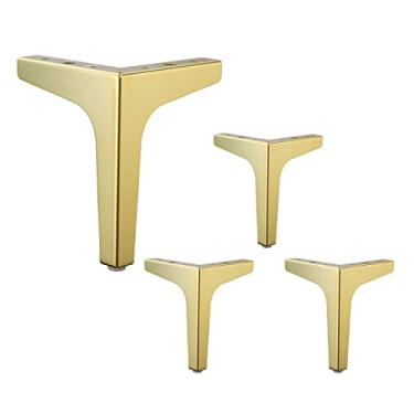Imagem de Conjunto de 4 pernas de móveis, pernas de armário de suporte DIY, pés de móveis triangulares de metal, pernas de substituição para cadeira de sofá de armário de mesa, ouro (cor: ouro, tamanho: 13 cm)