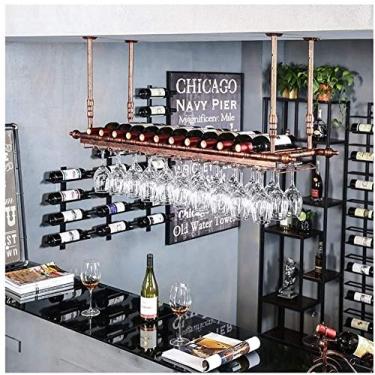 Imagem de Bar de cabeça para baixo rack de cálice criativo pendurado europeu rack de garrafa de vinho decoração rack de vinho (cor: marrom tamanho: 120 * 30 cm)