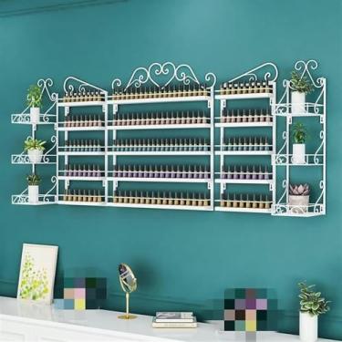 Imagem de ZDJZMGZ Armazenamento de verniz para unhas, prateleira de garrafa de esmalte montada na parede, prateleira de armazenamento de perfume, prateleiras suspensas para salão/beleza/loja de unhas (branco, 5