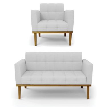 Imagem de Sofá Namoradeira E Poltrona Base De Madeira Castanho Elisa Linho D03 - D'rossi Cor A05 Cinza