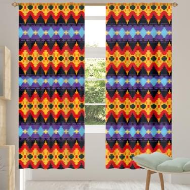 Imagem de 2 conjuntos de painéis, padrão étnico asteca, retrô, cortinas transparentes e arejadas, com filtro leve, painéis de cortina de porta e janela para sala de estar, quarto, jantar, 203 cm de comprimento