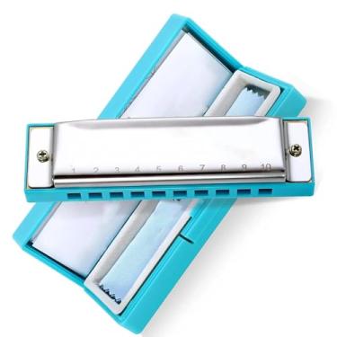 Imagem de Gaita diatônica profissional de 10 furos Blues em C cinza claro concha pente azul acabamento requintado