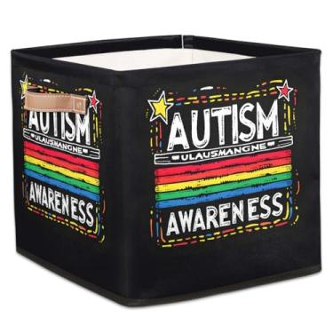 Imagem de hongjinglin Cestas de armazenamento de cubos dobráveis com palavras com design de autismo, caixas dobráveis brinquedo infantil com alças organizador de tecido para berçário, sala de estar, quarto