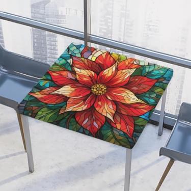 Imagem de hongjinglin Toalha de mesa quadrada para uso ao ar livre com borda elástica, capa de mesa quadrada de vidro limpável, toalha de mesa de poinsétia de Natal para ambientes externos, ambientes internos