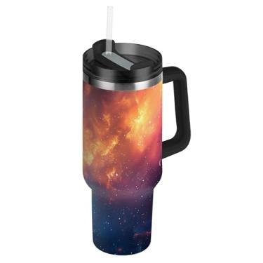 Imagem de SEHANY Copo Stars and Galaxy 1,134 g com tampa e canudo, aço inoxidável de vácuo duplo isolado garrafa de água esportiva suporte para copo de café de viagem à prova de vazamento para bebida gelada