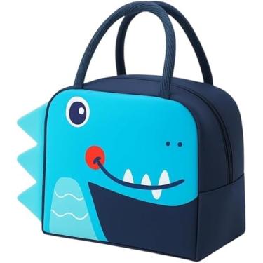 Imagem de Bolsa térmica infantil lancheira escolar com alça e estampas de animais (Azul-dinossauro)