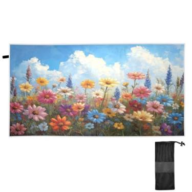 Imagem de ATTX Toalha de praia com pintura a óleo de flores silvestres 76 x 152 cm - Cobertor de microfibra leve de secagem rápida e resistente à areia para piscina, ioga, academia e viagens | Esportes de banho