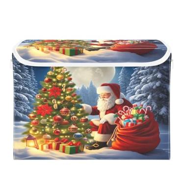 Imagem de SEHANY Cestas de armazenamento de Papai Noel de Natal com tampas, organizador de caixas de armazenamento de tecido para armário de roupas, cobertor de escritório, berçário, 42 x 32 x 30 cm