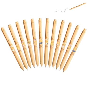 Imagem de GZBABY Caneta de gel de ponta fina, 12 peças, caneta esferográfica retrátil, canetas de tinta preta de secagem rápida, 0,5 mm, barril integrado (amarelo)