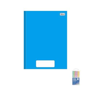 Imagem de Kit Caderno Brochura Capa Dura Pepper Azul 80 Folhas + Marca Texto Lumini Pastel 6 Cores
