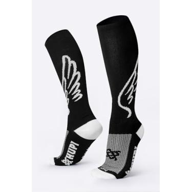 Imagem de Meia Hupi Longa Asas Preto Cano 30 cm 1 Par Ideal Corrida Bike, Cor Preto, Tamanho 36-42