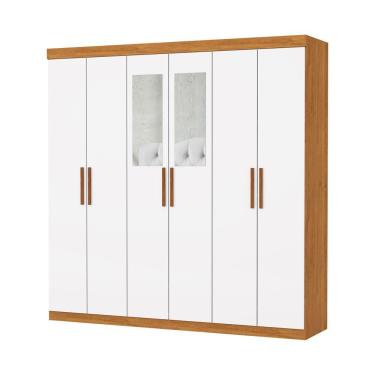 Imagem de Guarda Roupa Casal Recife 6 Portas 2 Gavetas Com Espelho Carioca Moveis Cinamomo-neve
