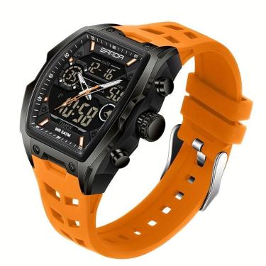 Imagem de Relógio Casual Ecrã Eletrónico Duplo Com Capacidades De Cronógrafo Sanda Laranja