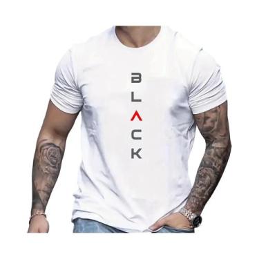 Imagem de Camiseta masculina verão casual tamanho solto 100% algodão estampa pre