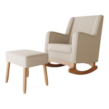 Imagem de Poltrona Sofá Cadeira De Amamentação Aquila Balanço C/ Puff Cor Veludo Off White Desenho Do Tecido Liso