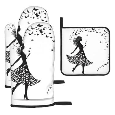Imagem de Girl Dance Butterflies – Conjunto de cozinha essencial com 3 peças, luvas resistentes ao calor e aderência da tampa, proteção para churrasco no forno, design de armazenamento suspenso.