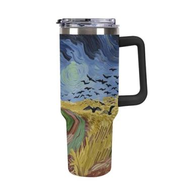 Imagem de Copo de café de 1,134 g Wheatfield With Crows Copo de café Copo Stanley de aço inoxidável isolado a vácuo selado para suporte de copo de carro e ao ar livre à prova de vazamento e poeira