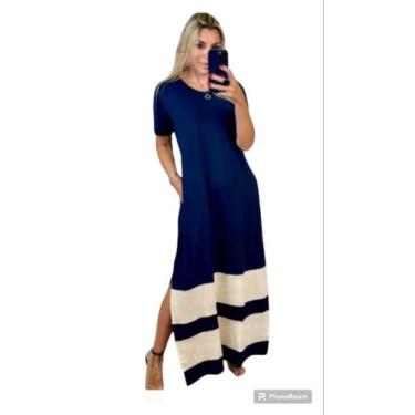Imagem de vestido faixa - neide moda, Azul com branco, G
