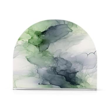 Imagem de Wassud Porta-guardanapos acrílico de mármore verde claro, dispensador de guardanapos de papel moderno em forma de U para mesa, cozinha, sala de jantar, bancada 1 peça (comporta 50-60 guardanapos)