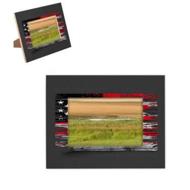 Imagem de hongjinglin Porta-retrato de 10 x 15 cm com design de bandeira de madeira dos Estados Unidos com tapete de parede e mesa para pendurar na parede para decoração de casa e amigos da família, ideias de