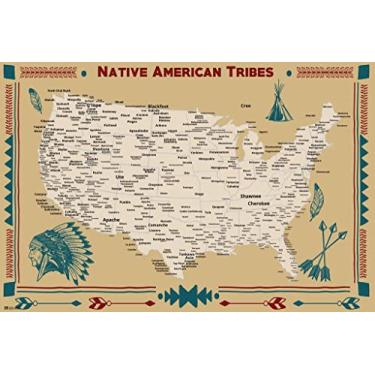 Imagem de Tribos nativas americanas ícones do estado mapa indígenas nativos fotografia fotografia mapa de fotos fronteira nacional parede história movimento colonial vintage retro legal decoração de parede arte impressão pôster 24x16