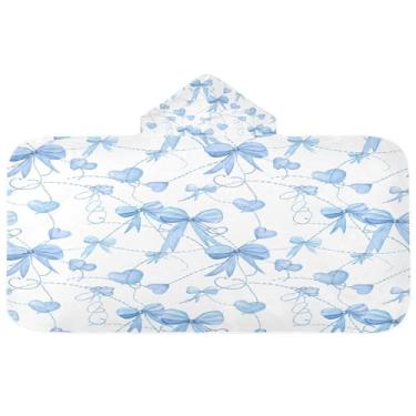 Imagem de CEBUGI Blue Bows Toalha de banho com capuz para crianças toalha de banho macia absorvente com capuz 127 x 59,7 cm toalha de banho de praia para meninos e meninas