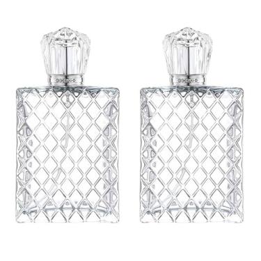 Imagem de YORROR 2 peças de atomizador de perfume de vidro transparente, frasco de spray de perfume vazio recarregável de 100 ml para homens e mulheres, dispensador portátil de spray de névoa fina para viagem