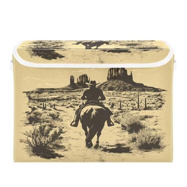 Imagem de CEBUGI Caixotes de armazenamento com tampas, caixa de armazenamento de tecido dobrável, caixas organizadoras de cubo caubói para prateleiras de quarto de armário de casa 40 x 30 x 30 cm